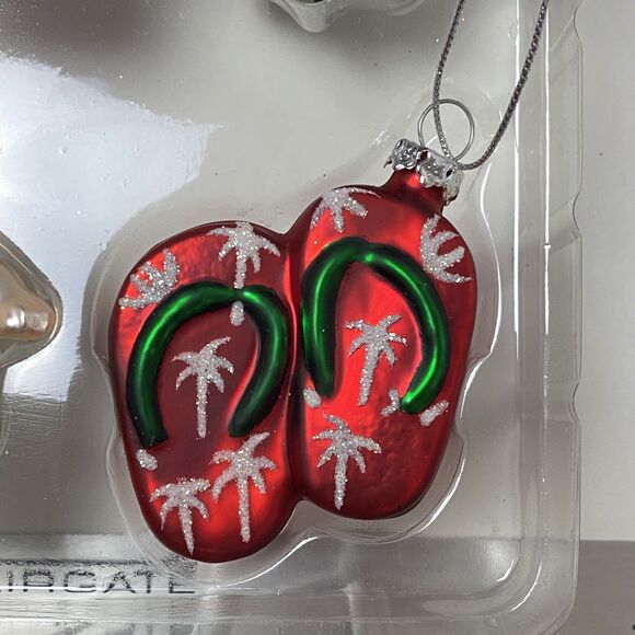 Hawaiian Tropical Holiday Mini Glass Christmas Ornaments Set 4 Santa, Hibiscus - Picture 8 of 10